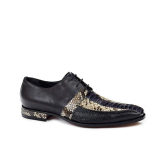 Mauri Men's Shoes Black & Gray Exotic Snake-Skin / Calf-Skin Leather Oxfords 4789 (MA4511)(Special Order)-AmbrogioShoes