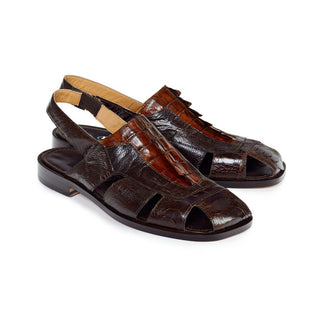 Mauri Men's Shoes Brown Ostrich & Hornback Alligator Dark Sandals 1867 (MA4501)(Special Order)-AmbrogioShoes