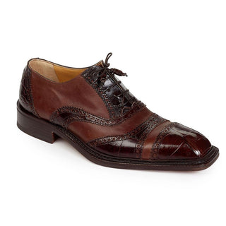 Mauri Men's Shoes Dress Svevo Alligator / Calf Brown Oxfords 4714 (MA3017)-AmbrogioShoes