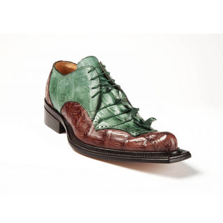 Mauri Mens Shoes Giotto Green & Brown Baby Crocodile Oxfords (MA4632)(Special Order)-AmbrogioShoes