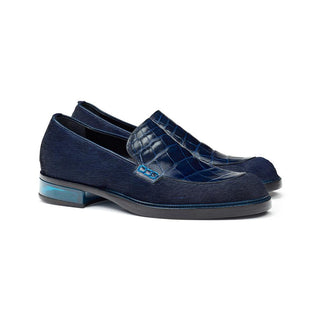 Mauri Men's Shoes Indigo Blue Exotic Body Alligator & Pony Loafers 4799 (MA4515)(Special Order)-AmbrogioShoes