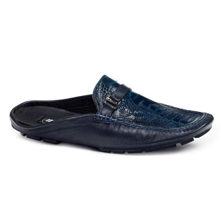 Mauri Men's Shoes Navy Nappa & Ostrich Leg Sandals 3127 (MA4419)(Special Order)-AmbrogioShoes