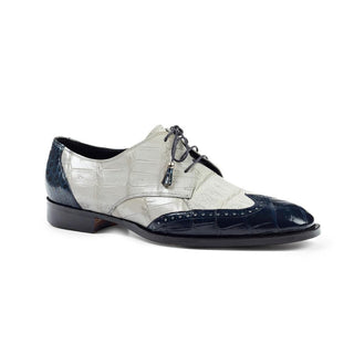 Mauri Men's Shoes White & Navy Exotic Body Alligator Oxfords 4793 (MA4512)(Special Order)-AmbrogioShoes