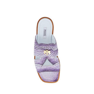Mauri Mykonos 1858/5 Men's Shoes "Dirty" White with Purple Finish Exotic Alligator Casual Sandals (MA5512)-AmbrogioShoes