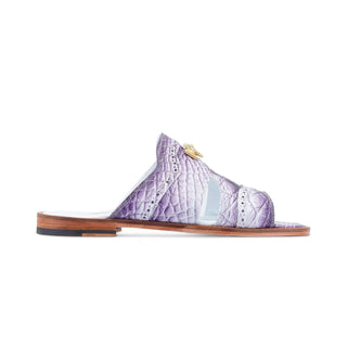 Mauri Mykonos 1858/5 Men's Shoes "Dirty" White with Purple Finish Exotic Alligator Casual Sandals (MA5512)-AmbrogioShoes