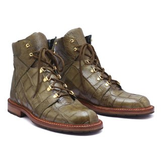 Mauri Pathfinder 4963 Men's Shoes Money Green Exotic Alligator / Ostrich Leg Dress Boots (MAS5274)-AmbrogioShoes