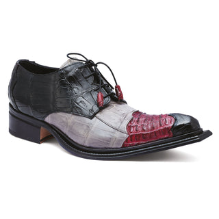 Mauri Piave 44207 Men's Shoes Black / Ruby Red / Gray Exotic Crocodile / Hornback Derby Oxfords (MA5257)-AmbrogioShoes