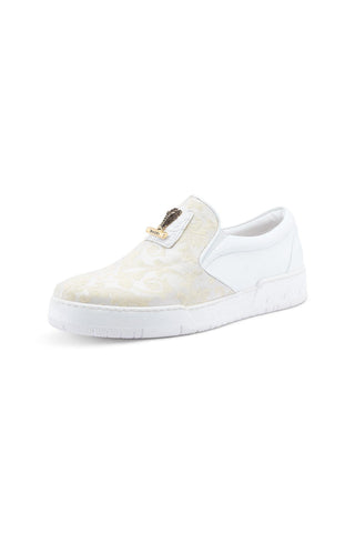 Mauri Posh 8419 White & Ivory Alligator, Nappa & Fabric Casual Slip-On Sneakers (MA5536)