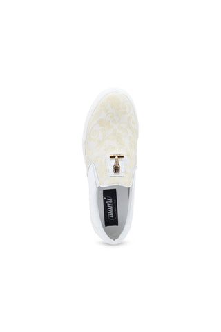 Mauri Posh 8419 White & Ivory Alligator, Nappa & Fabric Casual Slip-On Sneakers (MA5536)
