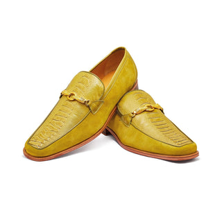 Mauri Priest 4800 Men's Shoes Yellow Ostrich Leg / Suede / Calf-Skin Leather Horsebit Loafers (MA5303)-AmbrogioShoes