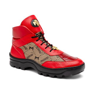 Mauri Pyro 3216 Men's Shoes Red & Taupe Exotic Crocodile / Fabric / Nappa Leather Boots (MA5562)-AmbrogioShoes