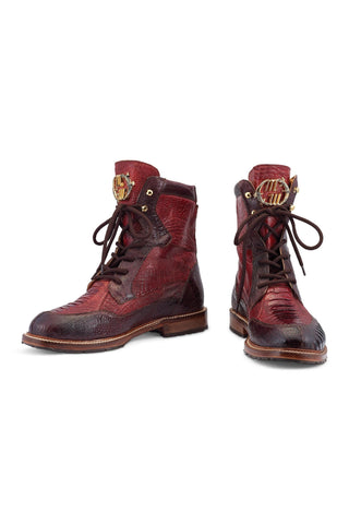 Mauri Recon 4989 T Moro Red & Gold Exotic Ostrich Combat Boots (MA5482)
