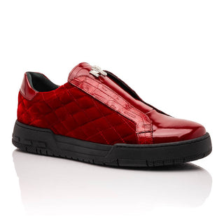 Mauri Regata 8478/10 Men's Shoes Exotic Crocodile / Quilted Velvet / Patent Leather Slip-On Sneakers (MA5648)-AmbrogioShoes