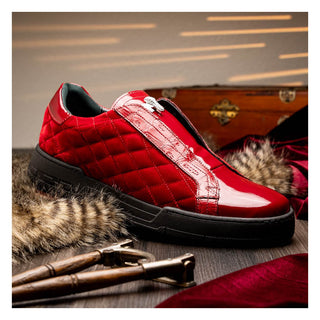 Mauri Regata 8478/10 Men's Shoes Exotic Crocodile / Quilted Velvet / Patent Leather Slip-On Sneakers (MA5648)-AmbrogioShoes