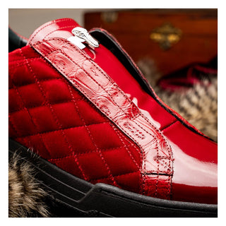 Mauri Regata 8478/10 Men's Shoes Exotic Crocodile / Quilted Velvet / Patent Leather Slip-On Sneakers (MA5648)-AmbrogioShoes