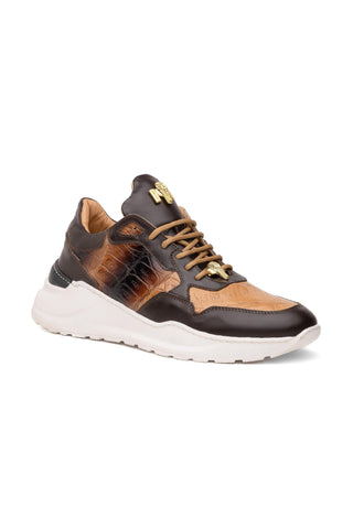 Mauri Runner 8457/1 Sport Rust & Dune Crocodile / Nappa Leather Casual Bubble Sneakers (MA5619)