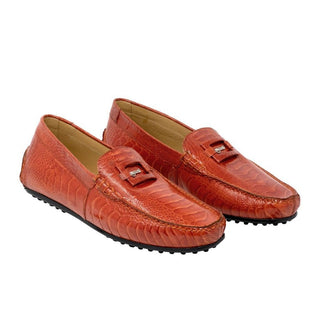 Mauri Scenic Men's Shoes Gerbera Red Exotic Ostrich Loafers 3405 (MA5118)-AmbrogioShoes