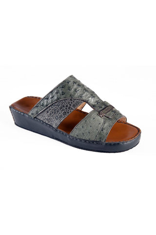Mauri Serpentine Green & Gray Ostrich & Frog-Skin Sandals 5044 (MAO1054)