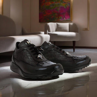 Mauri Shoes 8900/2 Italian Men's King Nappa Embossed / Croco Black Sneakers (MA1115)-AmbrogioShoes