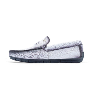 Mauri Sprinter 3517/1 Men's Shoes White with "Dirty" Black Finish Exotic Alligator Driver Moccasins Loafers (MA5528)-AmbrogioShoes