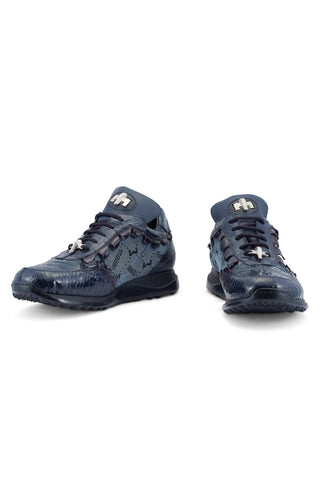 Mauri Stalker 8416/2 Wonder Blue Ostrich Leg / Hornback Tail / Fabric Casual Sneakers (MA5486)