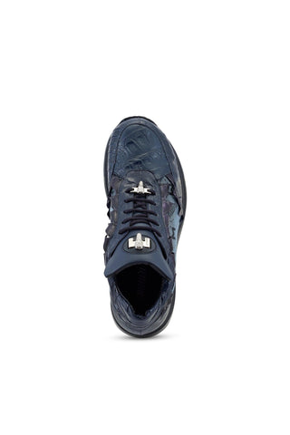 Mauri Stalker 8416/2 Wonder Blue Ostrich Leg / Hornback Tail / Fabric Casual Sneakers (MA5486)
