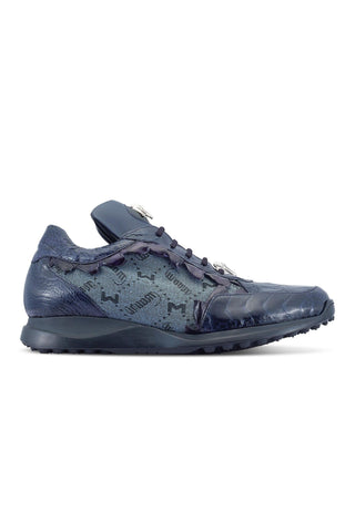 Mauri Stalker 8416/2 Wonder Blue Ostrich Leg / Hornback Tail / Fabric Casual Sneakers (MA5486)