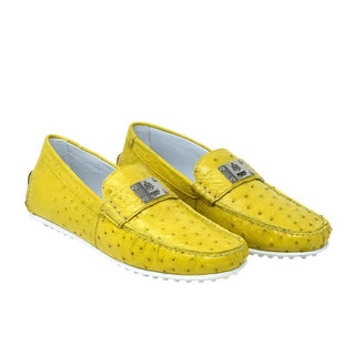 Mauri Sunset Men's Designer Shoes Mimosa Yellow Exotic Ostrich Dress-Casual Loafers 3470 (MA5120)-AmbrogioShoes