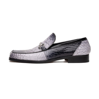 Mauri Switch 3290 Men's Shoes Multi Gray & Black Exotic Alligator / Calf-Skin Leather Slip-On Horsebit Loafers (MA5602)(Special Order)-AmbrogioShoes