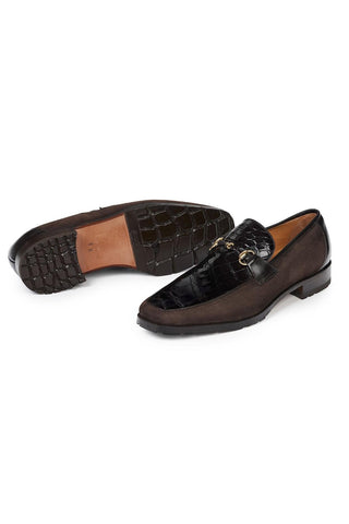 Mauri Ulivo Dark Brown Alligator Body & Calf-skin Leather Loafers 4877(MA4809)