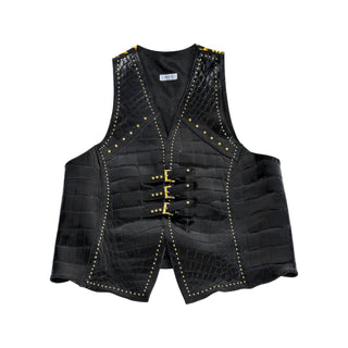 Mauri V21 Men's Accessories Black Exotic Alligator Vest (MAJ1001)-AmbrogioShoes