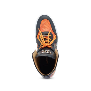 Mauri Vision 8466/1 Men's Shoes Black & Orange Exotic Crocodile / Calf-Skin Leather Casual Sneakers (MA5546)-AmbrogioShoes