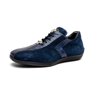 Mauri Wisdom 9145-1 Men's Shoes Wonder Blue Exotic Crocodile / Suede Leather Casual Sneakers (MA5551)-AmbrogioShoes