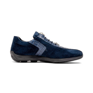 Mauri Wisdom 9145-1 Men's Shoes Wonder Blue Exotic Crocodile / Suede Leather Casual Sneakers (MA5551)-AmbrogioShoes