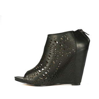 Mea Shadow Giglio Black Leather Wedge Sandals (MS101)-AmbrogioShoes