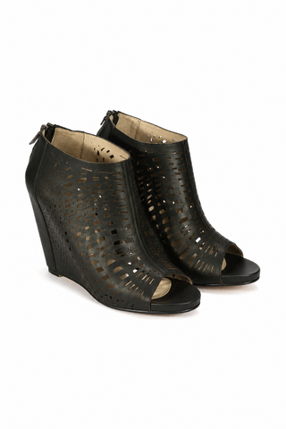 Mea Shadow Giglio Black Leather Wedge Sandals (MS101)