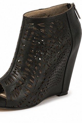 Mea Shadow Giglio Black Leather Wedge Sandals (MS101)
