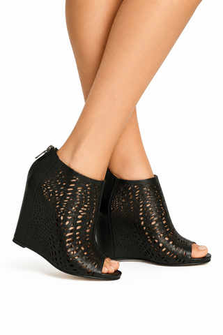 Mea Shadow Giglio Black Leather Wedge Sandals (MS101)