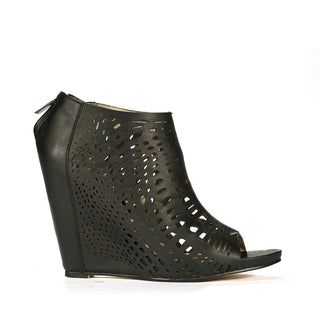 Mea Shadow Giglio Black Leather Wedge Sandals (MS101)-AmbrogioShoes