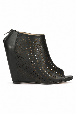 Mea Shadow Giglio Black Leather Wedge Sandals (MS101)