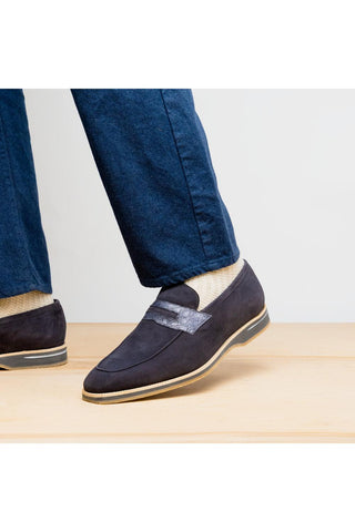 Meo 3 Suede & Crocodile Loafer - Gray-Dellamoda