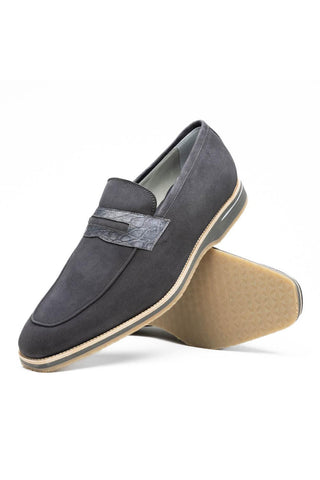 Meo 3 Suede & Crocodile Loafer - Gray-Dellamoda