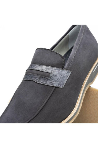 Meo 3 Suede & Crocodile Loafer - Gray-Dellamoda