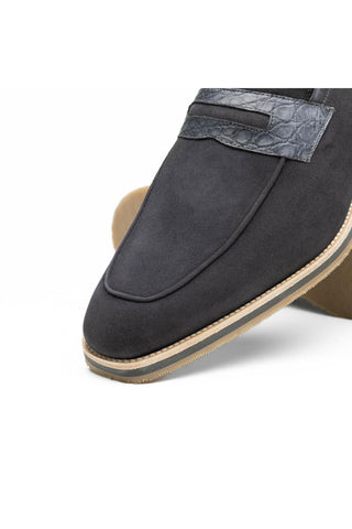 Meo 3 Suede & Crocodile Loafer - Gray-Dellamoda