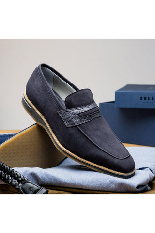 Meo 3 Suede & Crocodile Loafer - Gray-Dellamoda