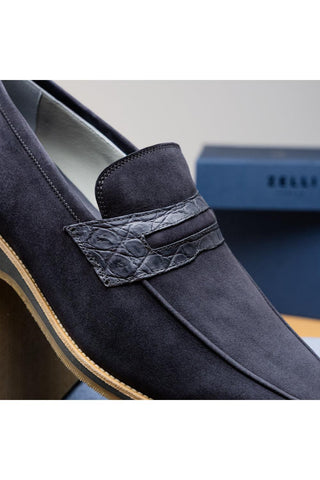 Meo 3 Suede & Crocodile Loafer - Gray-Dellamoda