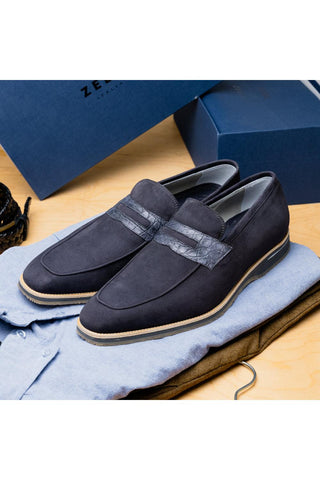 Meo 3 Suede & Crocodile Loafer - Gray-Dellamoda