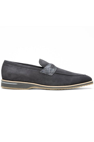 Meo 3 Suede & Crocodile Loafer - Gray-Dellamoda