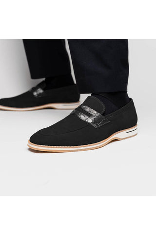 Meo 3 Suede Loafer - Black-Dellamoda