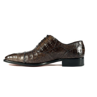 Mezlan 13993-F Dublin Men's Shoes Gray Genuine Caiman Crocodile Cap-Toe Oxfords (MZS3321)-AmbrogioShoes